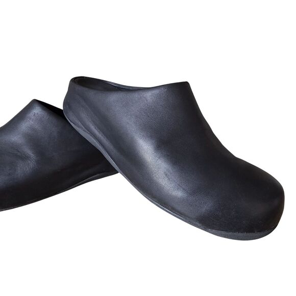 FitFlop SHUV Black Leather Clogs 10 Comfort Work Slip-On Mules - Picture 3 of 15